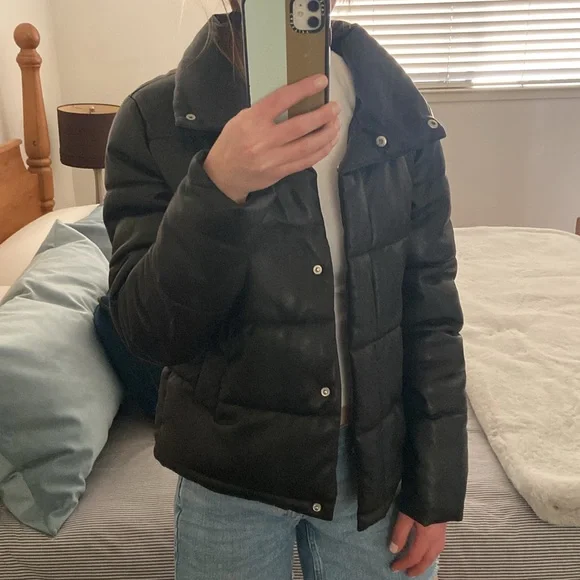 Anthropologie Avec Les Filles Faux Leather Puffer Coat - Picture 6 of 6